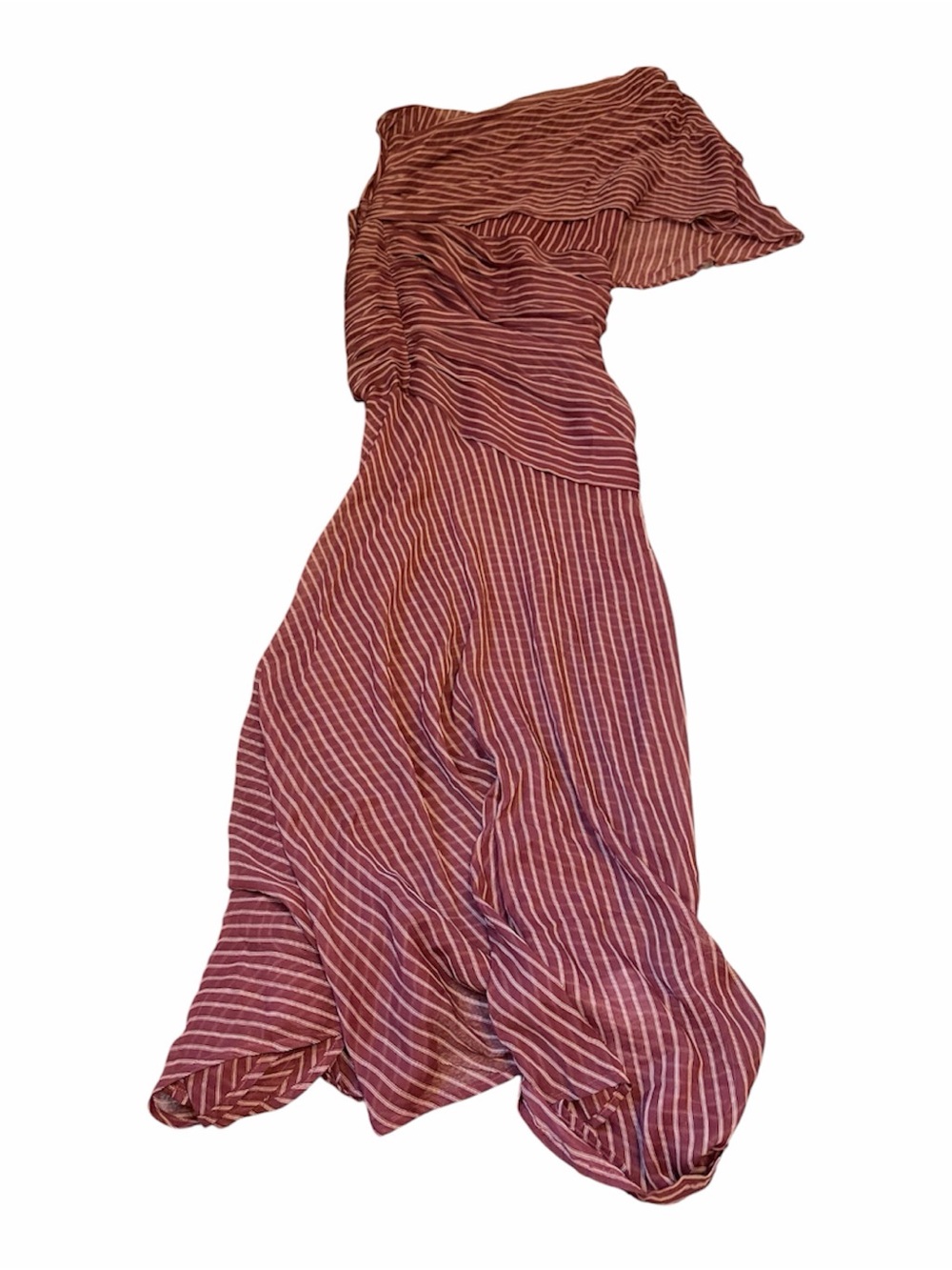 ASOS New One Shoulder Cape Ruched Maxi Dress Striped Burgundy Size 8 old money - Picture 3 of 6